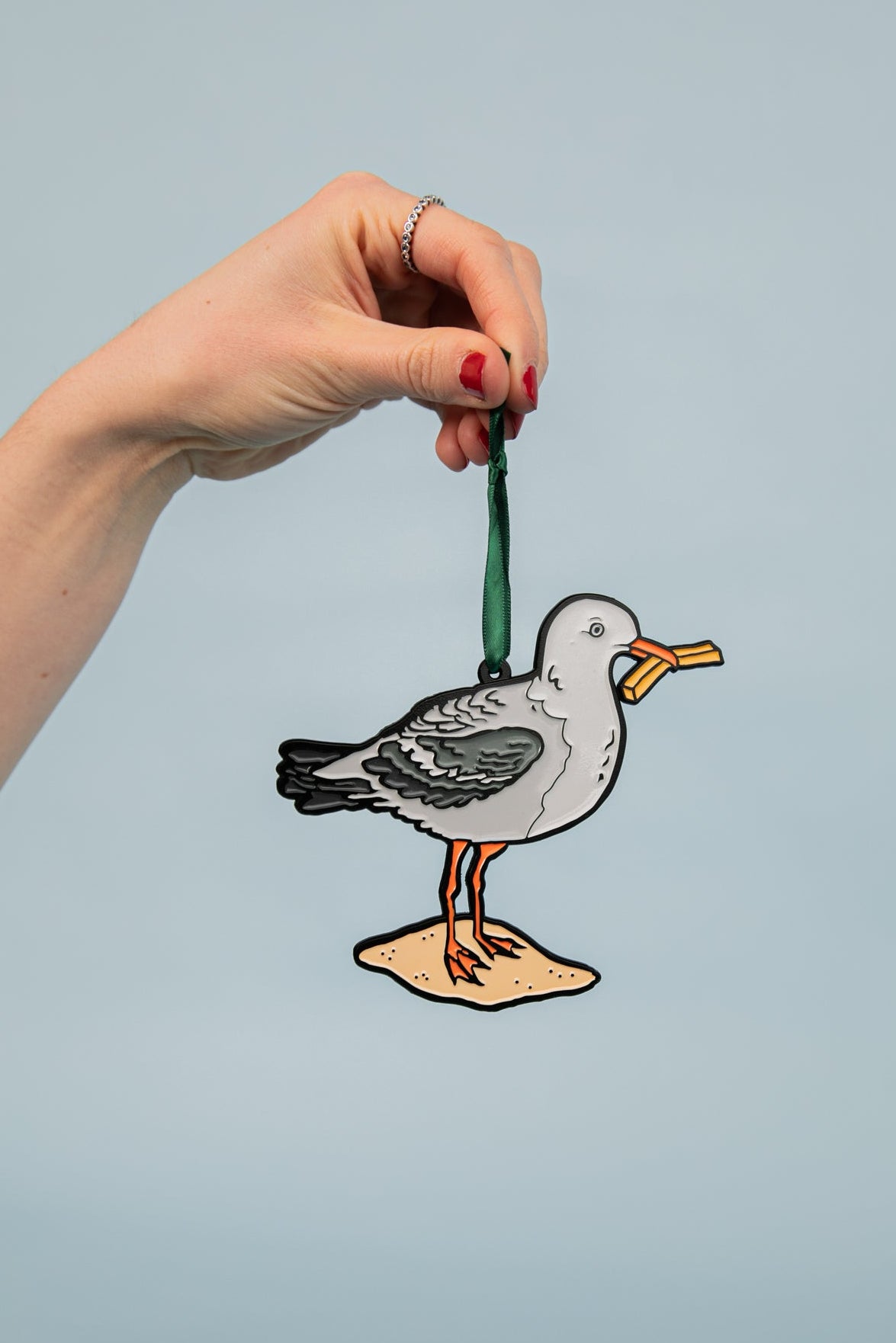 Seagull with French Fry Enamel Ornament