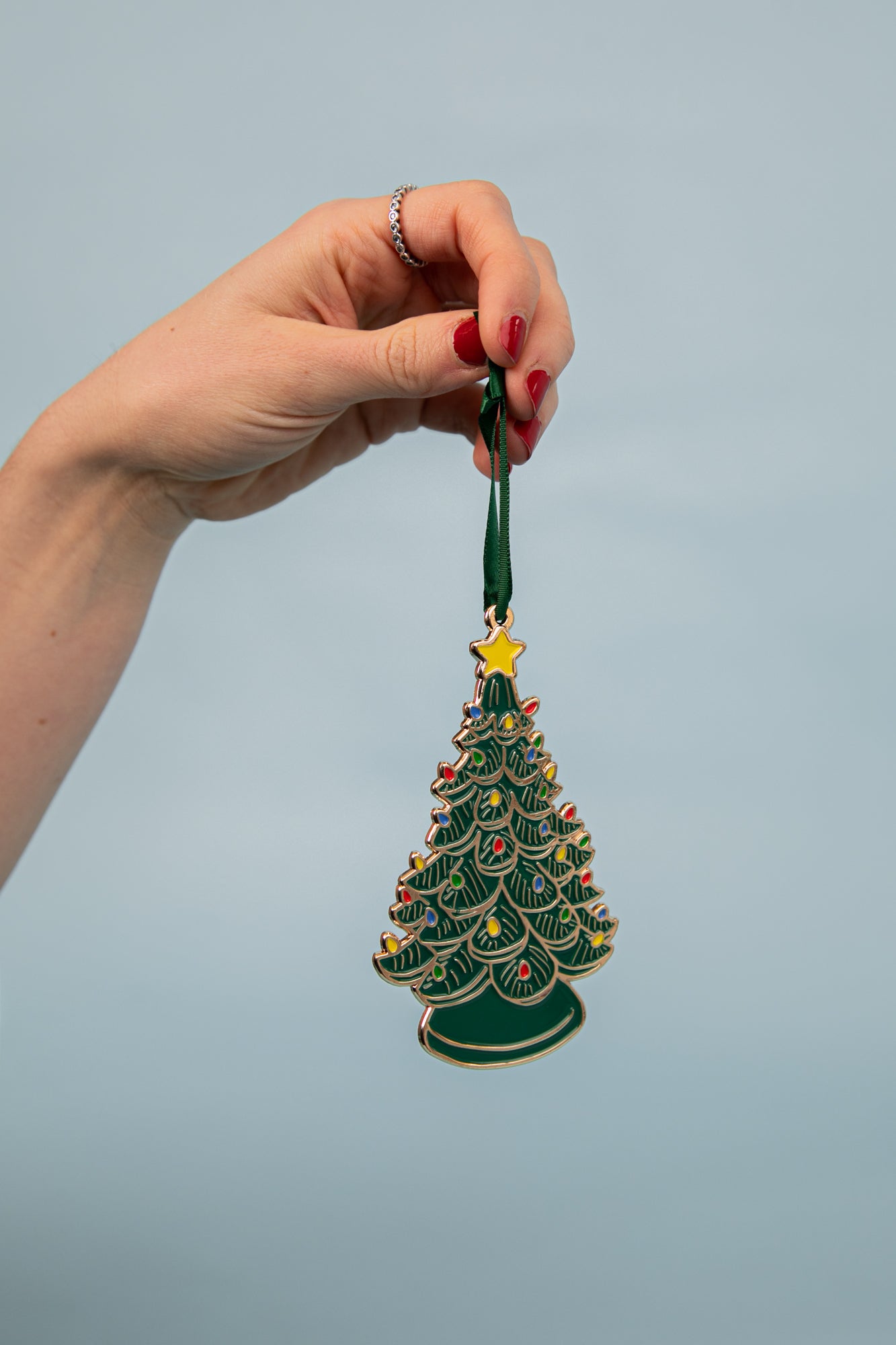 Vintage Ceramic Christmas Tree Enamel Ornament